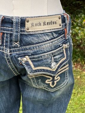 Rock Revival Indigo Denim Jeans with Cream Stitching